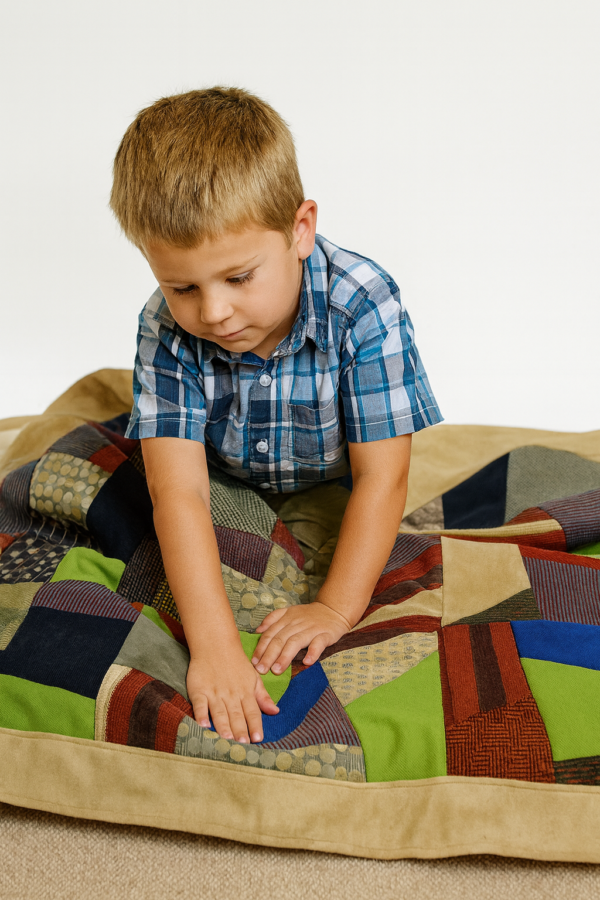 Boy using a Sensory Quilt