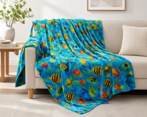 Ocean Fish Weighted Blanket for Classroom Focus Child using an ocean fish weighted blanket while writing at a classroom desk.